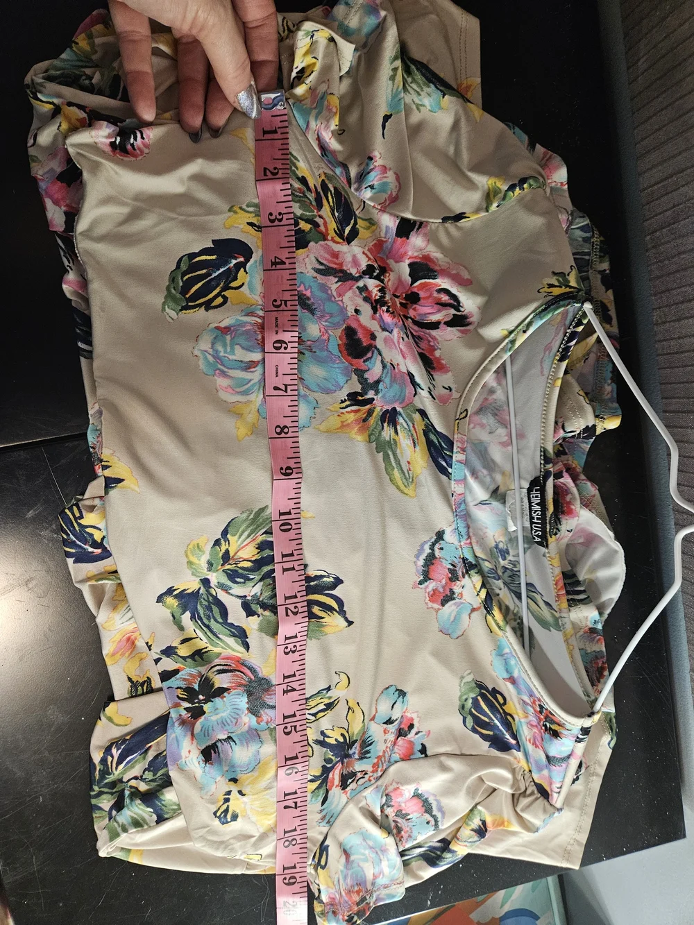 HEIMISH USA Beige Floral Tiered Mini Dress with Pink & Blue Blooms